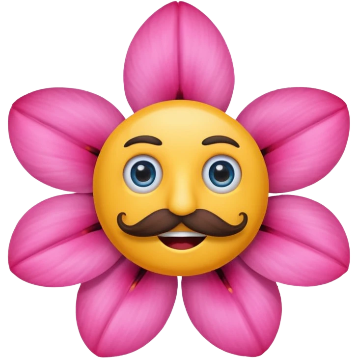 a flower that has eyes, pink, has mustache emoji