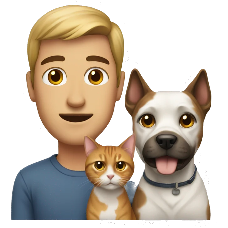 man with dog with cat emoji