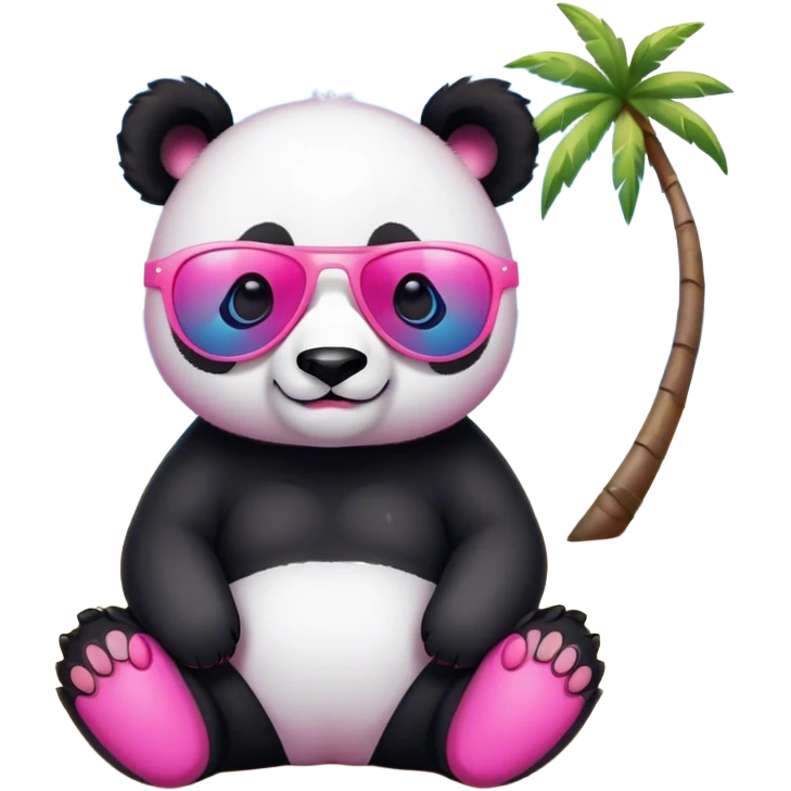 Cinematic meme worthy cute cool sexy pink and blue mix panda in sunglasses and on beach emoji