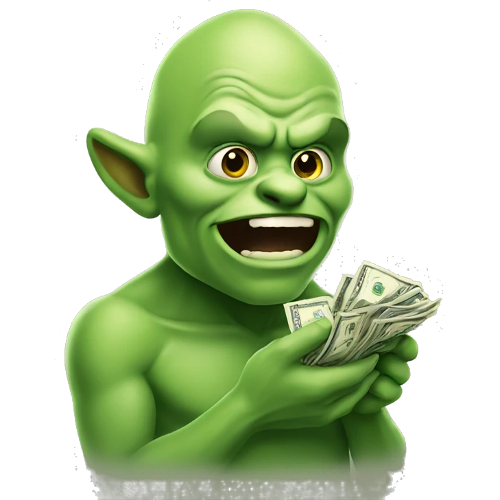 Green ogre doing money spread emoji