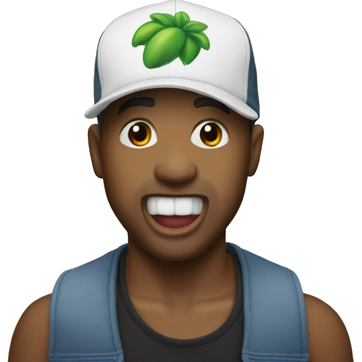 Emoji with backwards SnapBack on, biting lip emoji