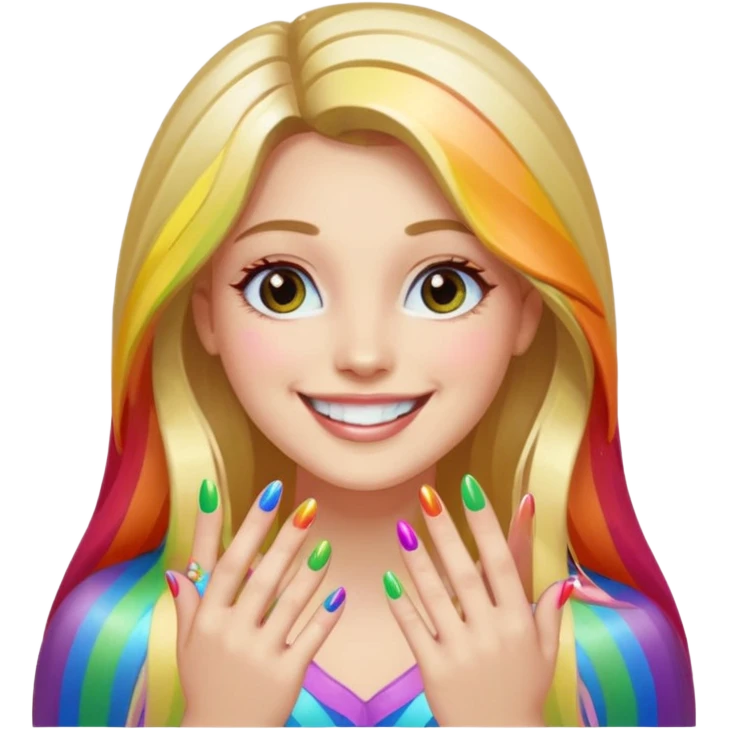 long haired woman rainbow nail art emoji