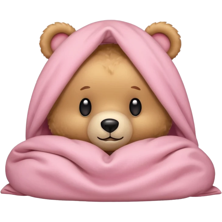 Happy light tan teddy bear hiding under light pink covers  emoji