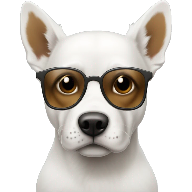 Perro blanco con manchas marrones claras con gafas de sol y un zumo emoji
