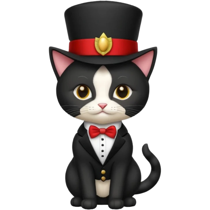 black suited cat with fes hat emoji