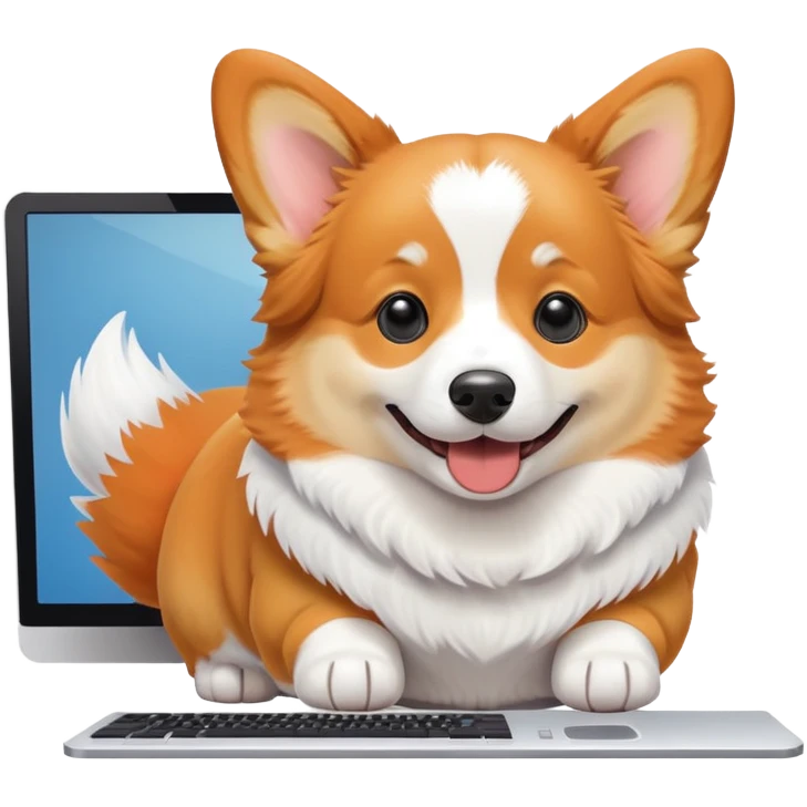 Corgi behind the computer emoji