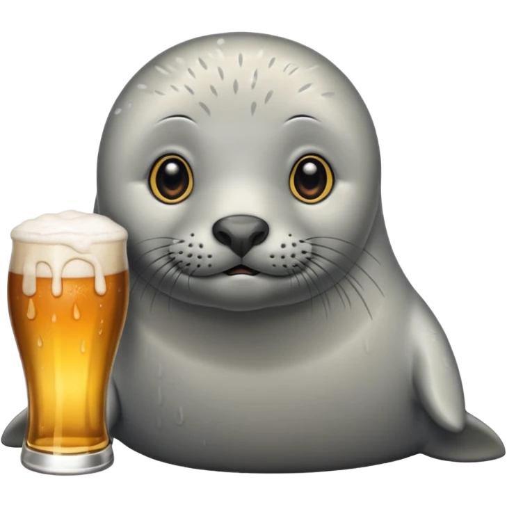 создай серого тюленя с пивом  emoji