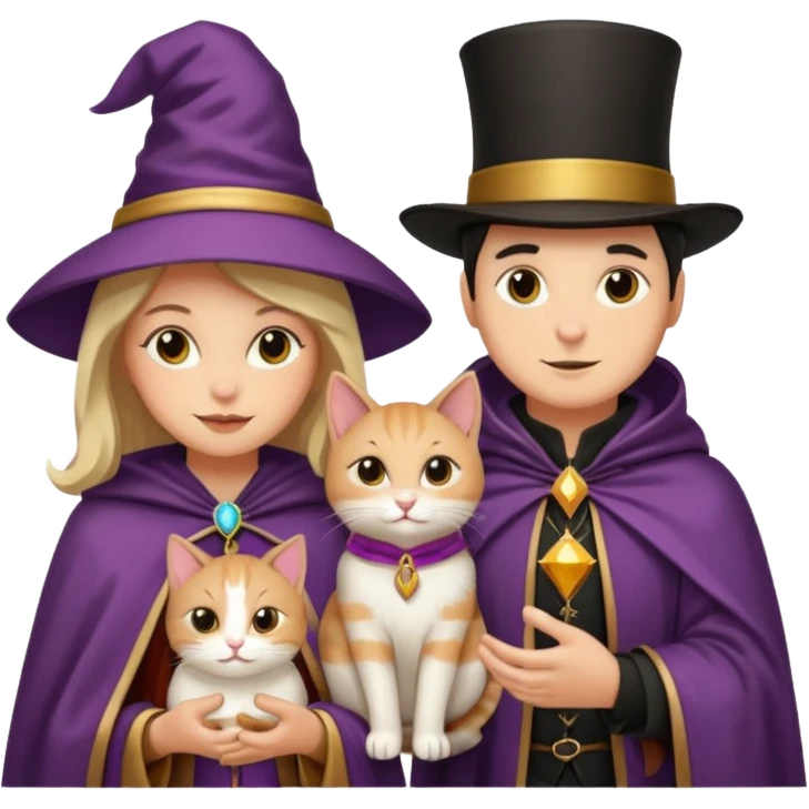 magician couple and their pet cat emoji