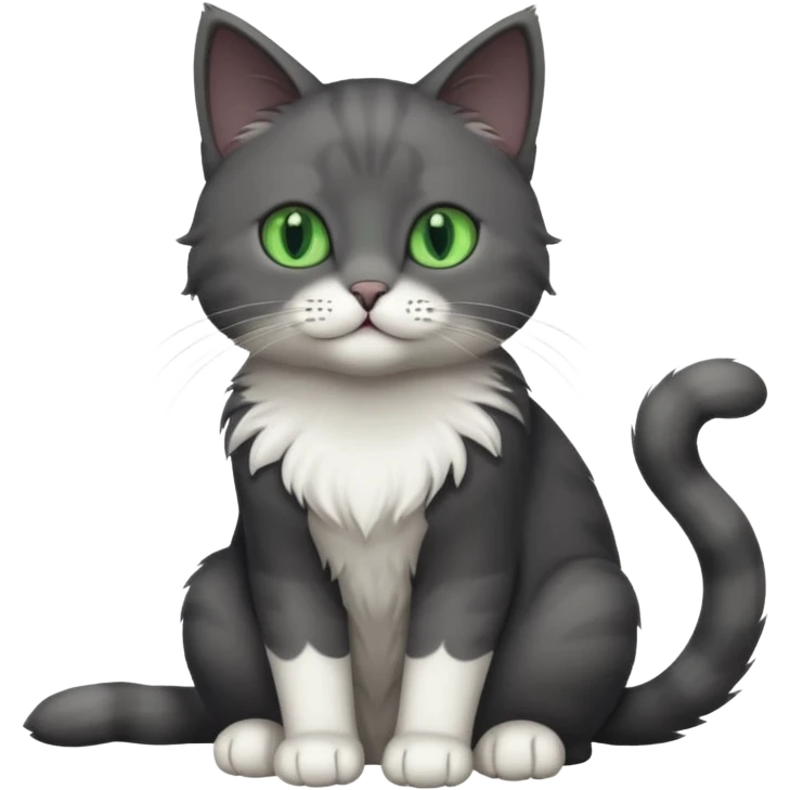 full body solid dark grey cat with green eyes, white paws and white whiskers emoji