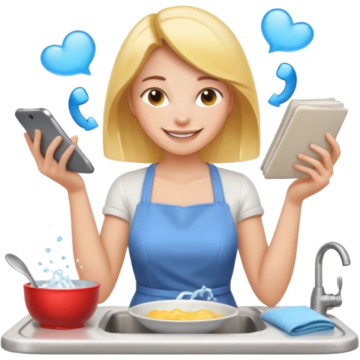woman perfectionist with multiple arms texting a message wahsing dishes and reading a book 
more dinamic emoji  emoji