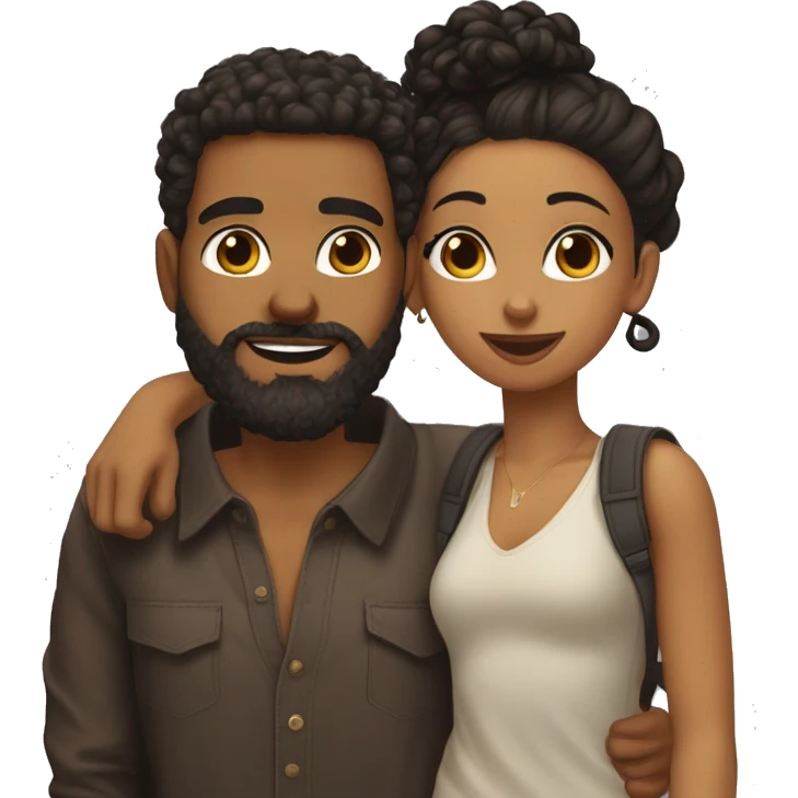 Tan man with dark brown man bun with taper fade and full beard giving dark brown curly haired thick tan woman a kiss emoji