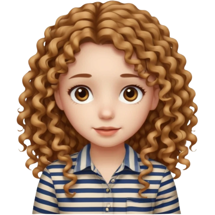 stripped shirt wearing Cute girl long curly hair style. emoji