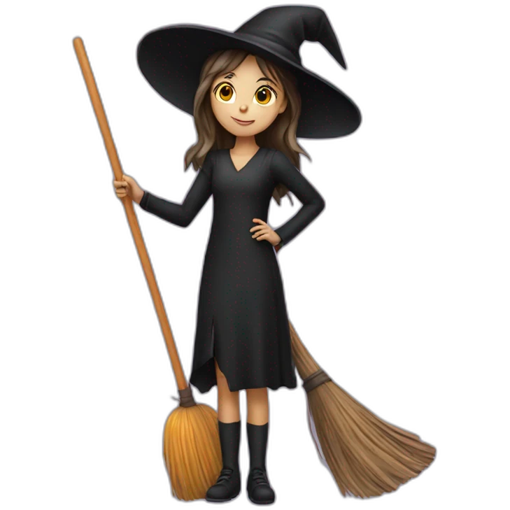 halloween young witch with a broom emoji