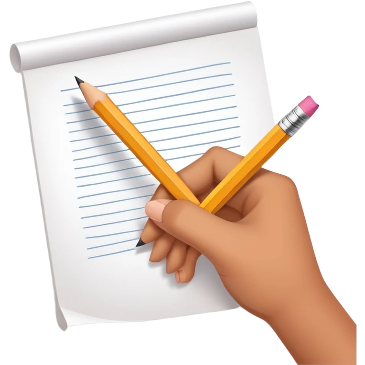 hands holding a pencil and writing on paper, simple and friendly emoji