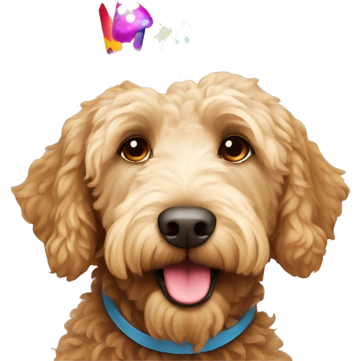 Labradoodle with a birthday hat on emoji
