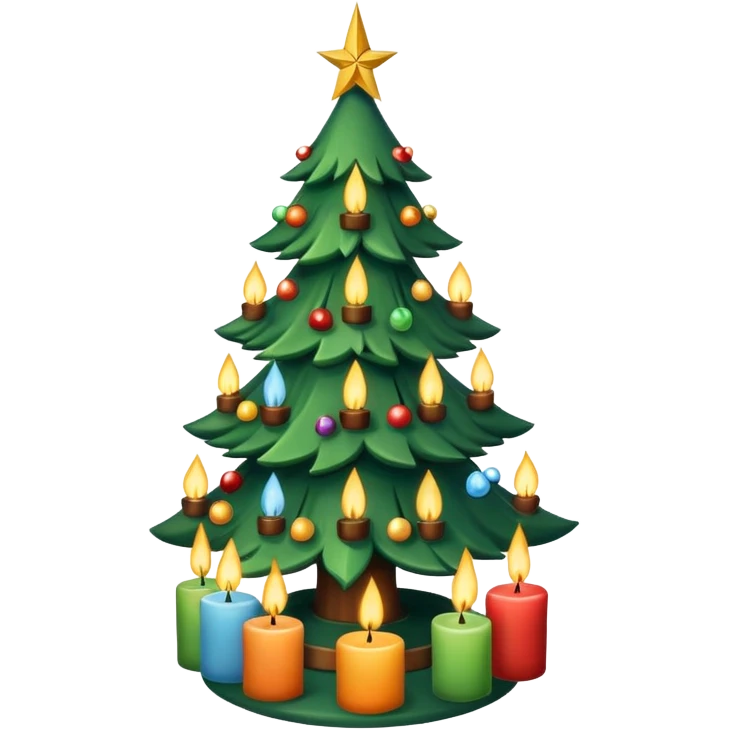 Christmas tree with candles all over the tree and a pentagram on top of the tree emoji