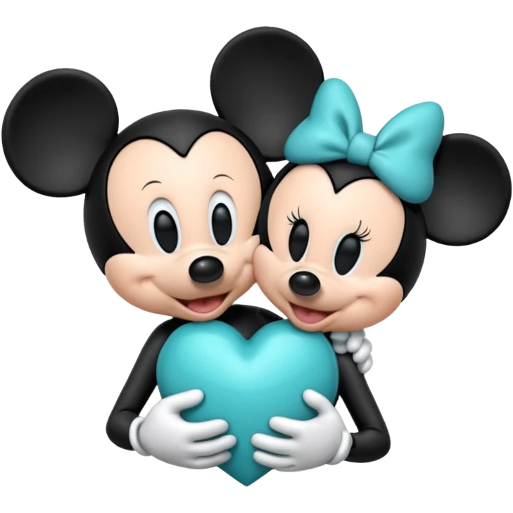 Mickey and Minnie with a teal blue heart  emoji