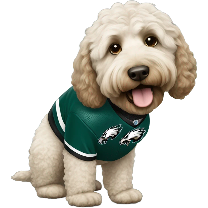 Labradoodle wearing a Philadelphia eagles jersey emoji