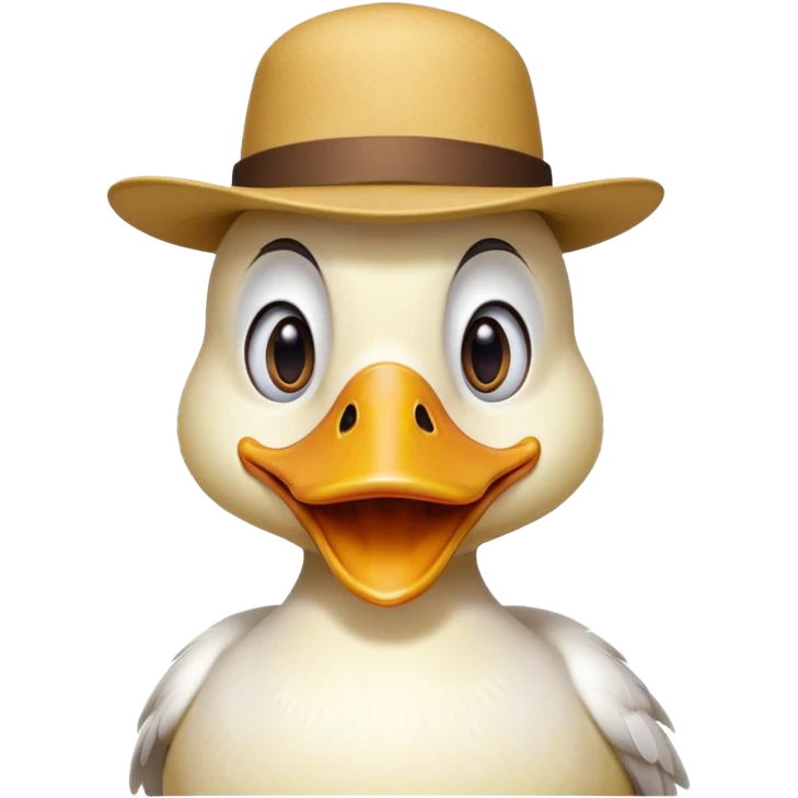 duck with crazy expression wearing a tiny hat, beak wide open emoji