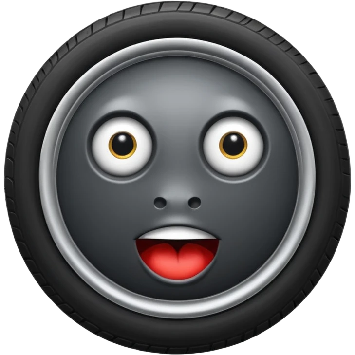 a car wheel with two eyes and a mouth emoji