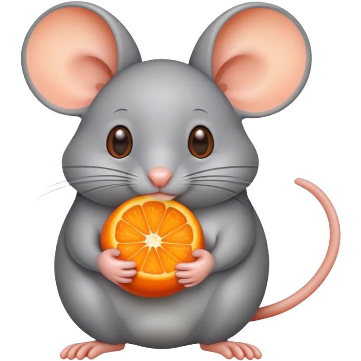 Gray mouse holding an orange emoji