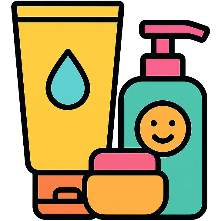 skincare products, modern, outlined emoji