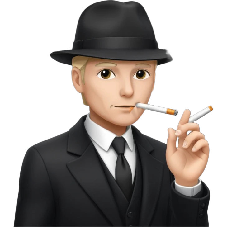 Syndicate agent in the future, with a black suit and mafia looking hat, smoking a cig emoji