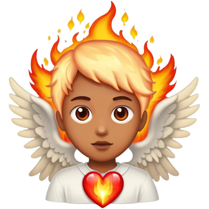 Un cœur d’avec yeux prend feux, une tête d’ange  emoji