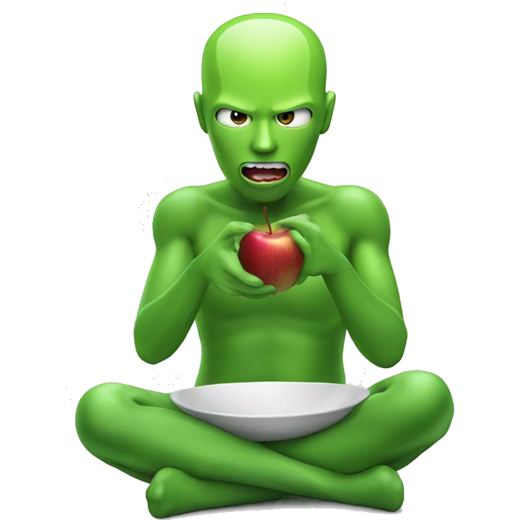 Green android eating an iOS Apple emoji