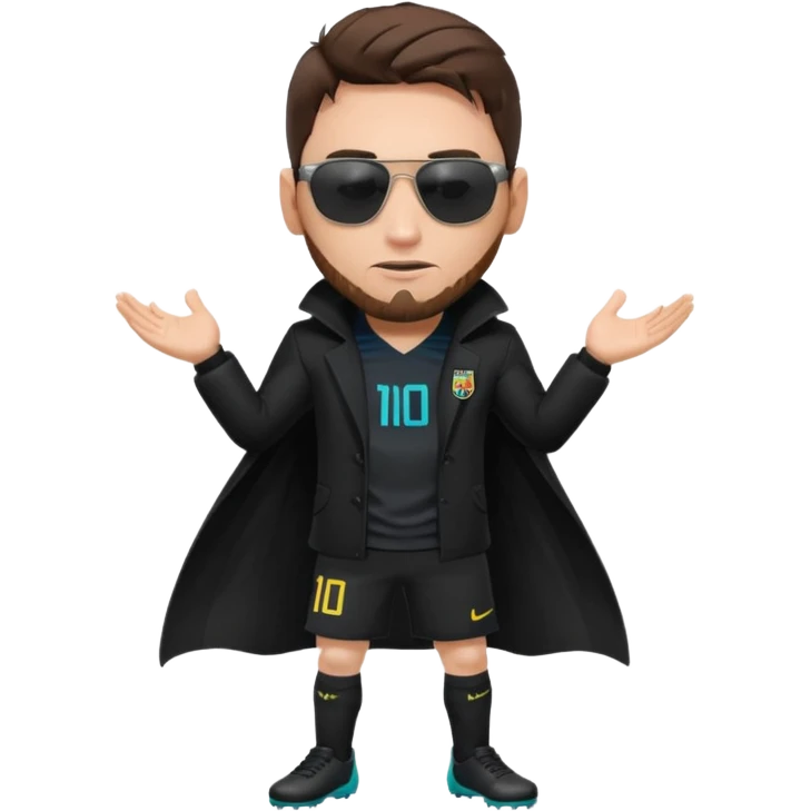 Soccer star Messi in a Matrix outfit, black coat, sunglasses, confident pose emoji