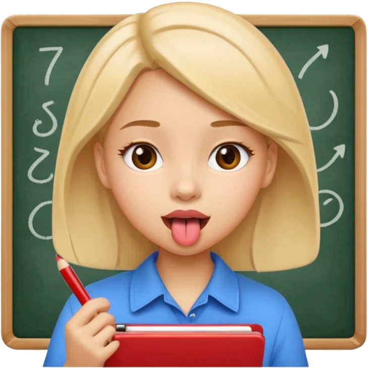 girl taking notes in board, smart tongue out emoji