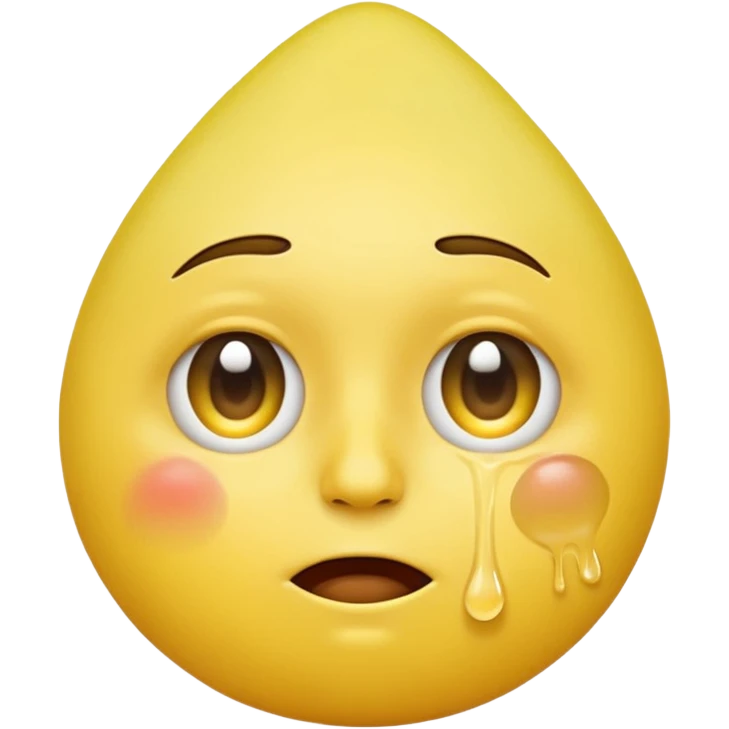 human-like yellow emoji face with a normal round head, one big teardrop falling from the eye, large white tissue gently wiping the tear, clean apple emoji style, white background emoji