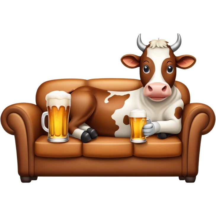 A couch with a Cow drinking beer on it emoji