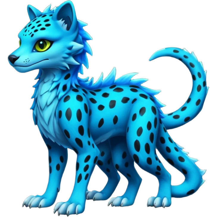Blue and black bioluminescent neon dark Grem2-Gremz-Cheetah-Sergal-fusion, full body  emoji
