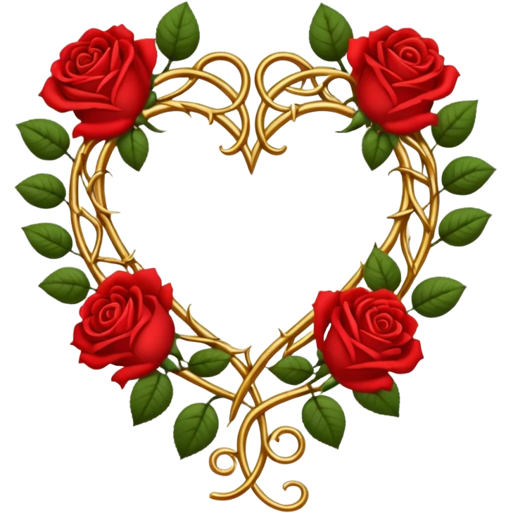 heart shape gold vine with red roses border emoji