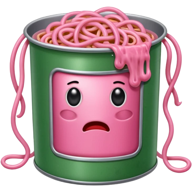 pink Spaghetti slop oozing out of a spam can emoji | AI Emoji Generator