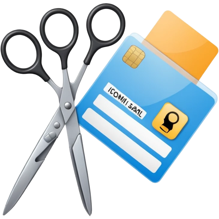 Scissors cutting an ID card in 2 parts .hyper realistic emoji
