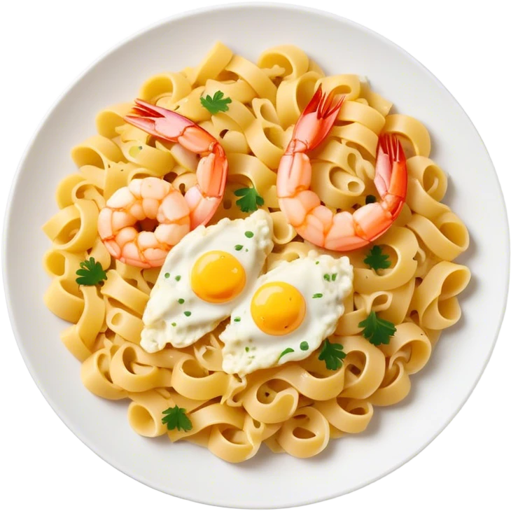 A type of pasta with rice shrimp and some eggs emoji | AI Emoji Generator