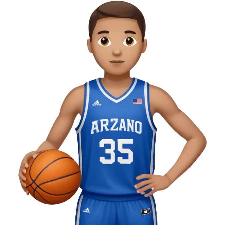 Giocatore basket con il pallone con il numero 35 e completino azzurro e bianco con il nome sulla maglia basket arzano emoji