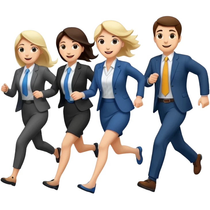 a female co-worker running and other co-workers chasing her emoji