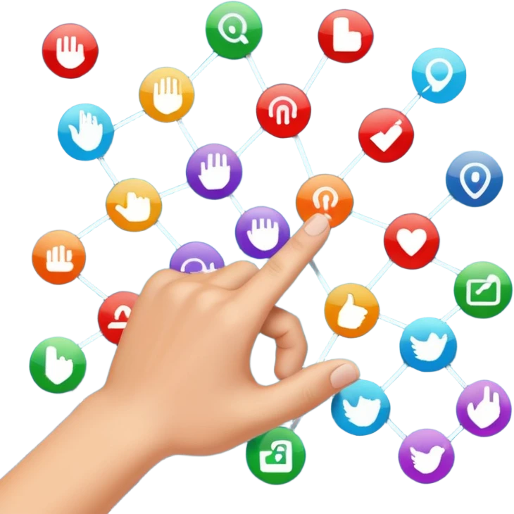 hand cursor pointing at a grid of app icons emoji