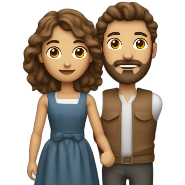 Homme brun avec barbe qui tiens une baguette qui pointe vers une femme brune en topcrop et jupe courte emoji