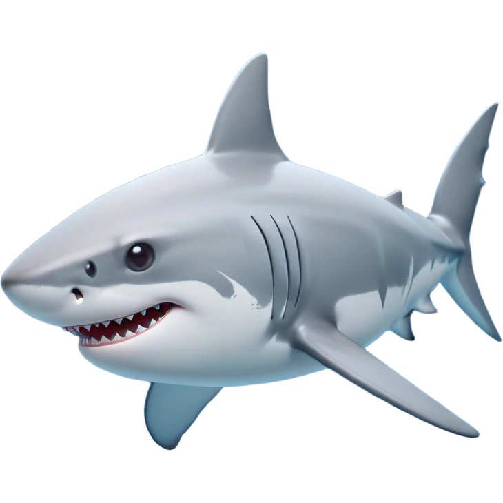 Cinematic Noble Shark Portrait Emoji, Poised and regal, with a sleek, powerful build and a smooth, streamlined body in icy gray and white tones, deep-set soulful piercing eyes, Simplified yet sharp and sophisticated features, highly detailed, glowing with a soft, dignified glow, high shine, intelligent and formidable, stylized with an air of oceanic majesty, focused and attentive, soft glowing outline, capturing the essence of a watchful and confident predator, so majestic it feels as though it could glide out of the screen with effortless authority! emoji