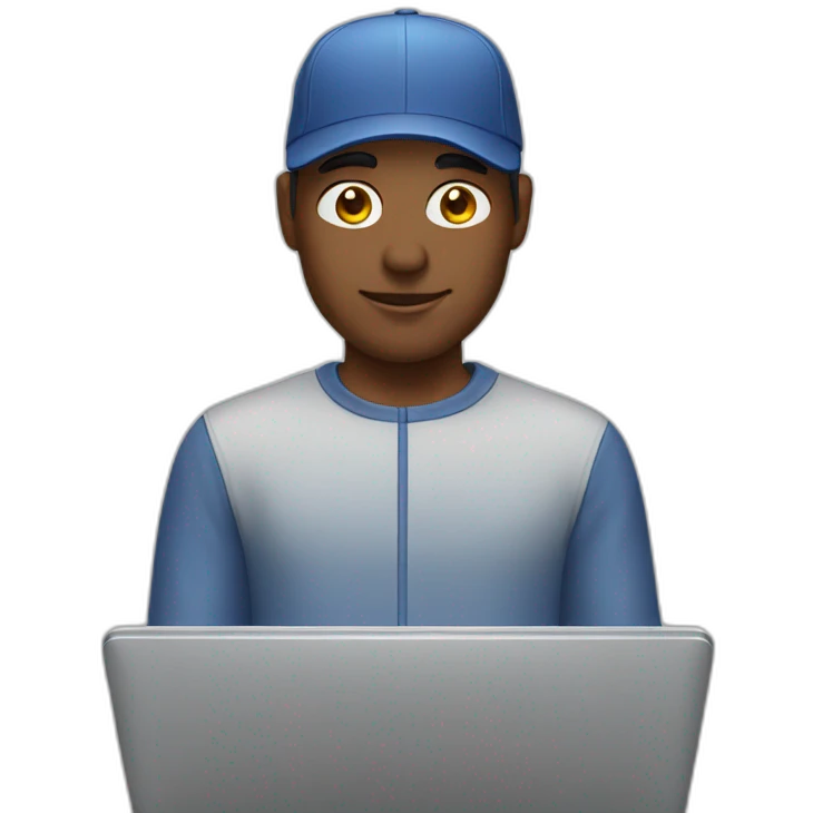 Man wearing cap using laptop emoji