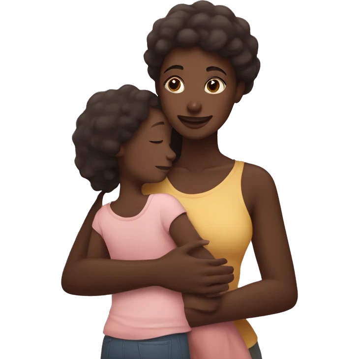 Dark skin mom hugging her brown skin daughter emoji | AI Emoji Generator