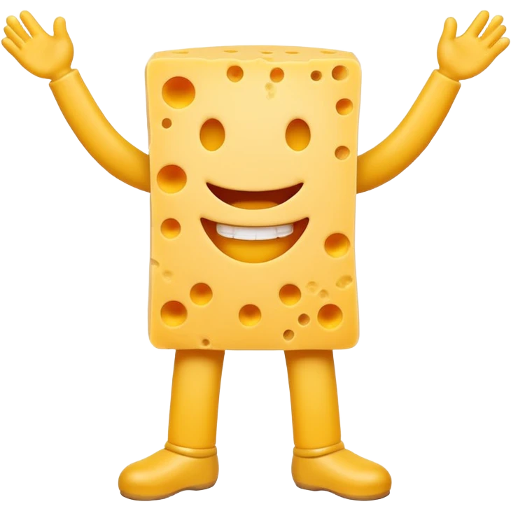 A cheese with arms and legs and gritted teeth emoji