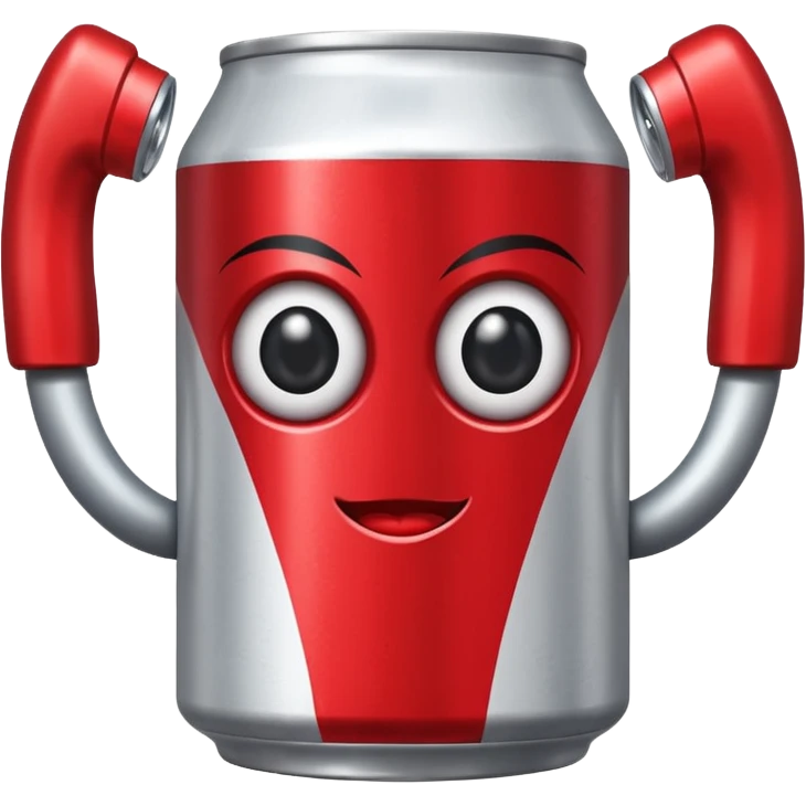 Coke can with legs arms and eyes looking devious emoji