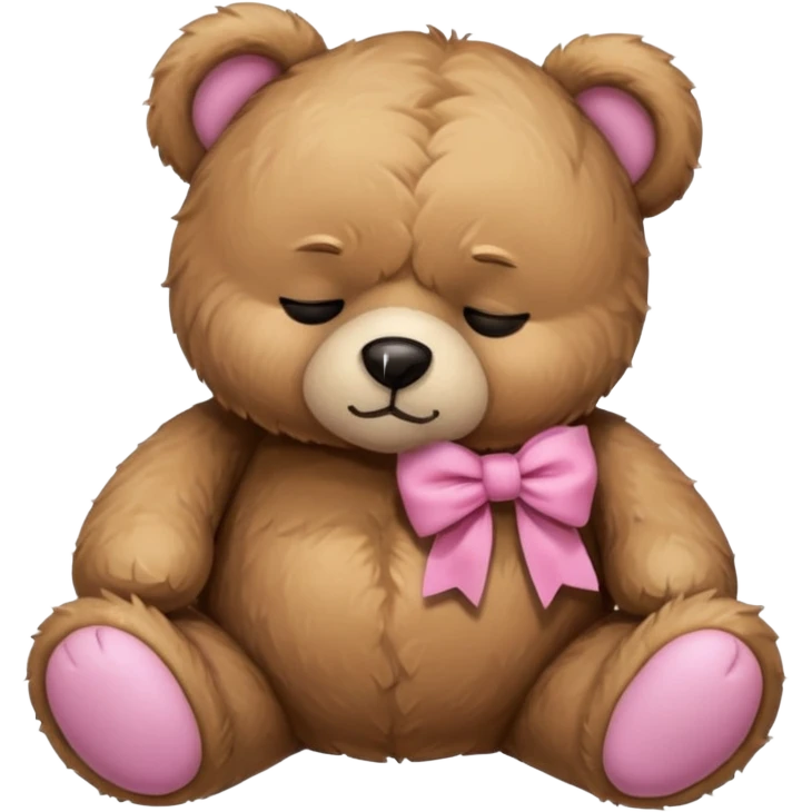 Frowning Sleeping teddy bear wearing pink bow emoji