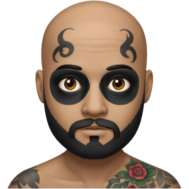 bald bearded man with black face tattoo emoji