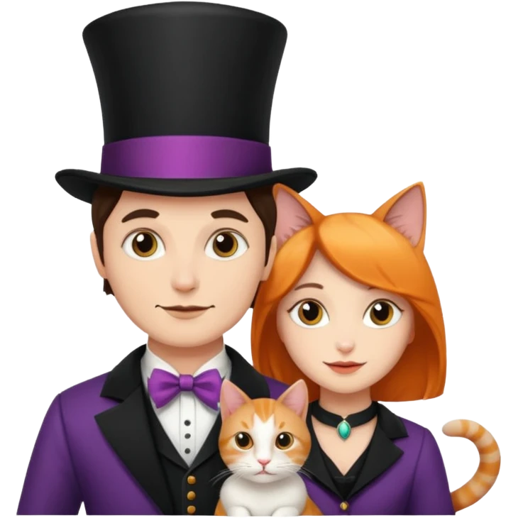 magician couple and their pet cat emoji